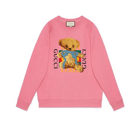 oversize sweatshirt with gucci logo and teddy bear|harry styles gucci shirt.